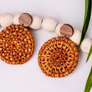 Rattan Brown Large Circle with Wood