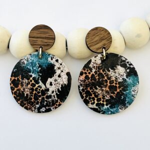 Turquoise & Brown Leopard Large Circle with Wood
