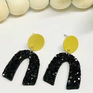Black Chunky Glitter Small Horseshoe with Gold