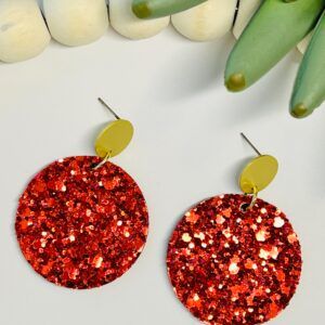 Red Chunky Glitter Large Circle with Gold