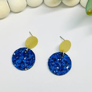 Blue Chunky Glitter Small Circle with Gold