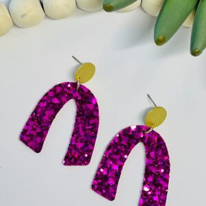 Fuchsia Chunky Glitter Large Horseshoe with Gold