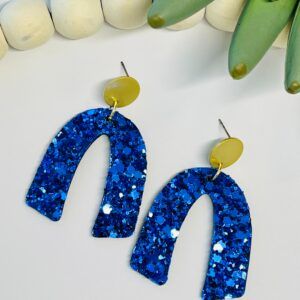 Blue Chunky Glitter Large Horseshoe with Gold