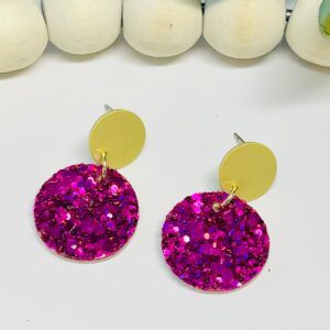 Fuchsia Chunky Glitter Small Circle with Gold