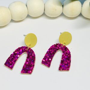 Fuchsia Chunky Glitter Small Horseshoe with Gold
