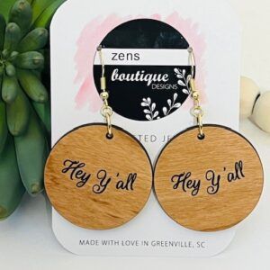 Hey Y'all Wood Dangle