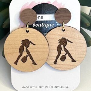 Pickleball Woman Circle with Wood